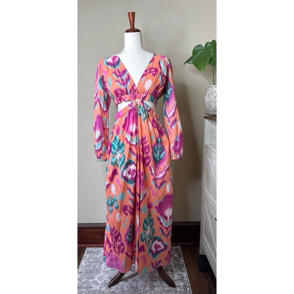 NWT Banjanan Camilla Ikat Floral Spice Midi Dress Multicolor Size Medium - Picture 6 of 11